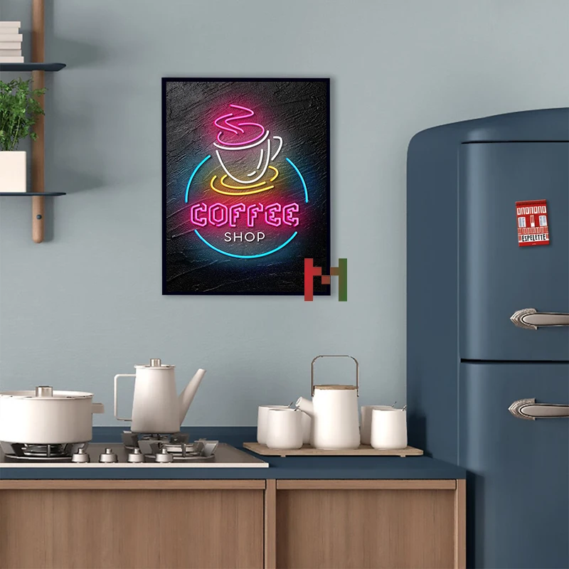 Neon Food Neon Line Food Poster Canvas Printing Neon Fast Food Hot Dog Burger Canvas Wall Decor Bar Coffee Shop Neon Line Decor