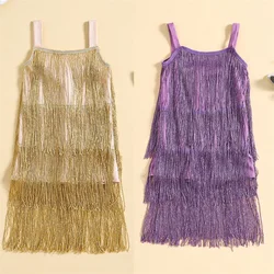 Baby Kids Girl’s Sequin Fringe Dress Sleeveless Tasseled Solid Summer Casual Dress Dance Outfits for Girls