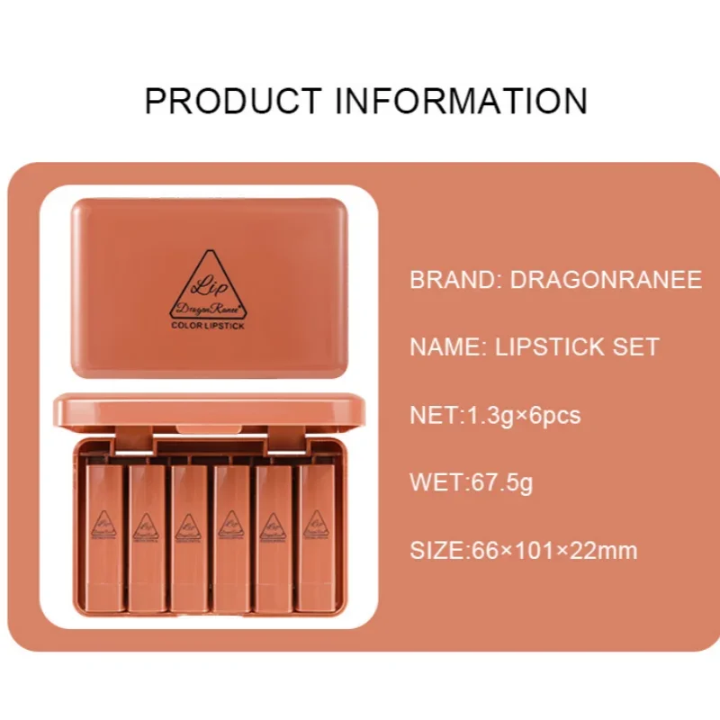 مجموعة أحمر شفاه صغيرة لطيفة أحمر شفاه ناعم غير لامع ناعم غير لزج مرطب عاري عالي الصباغ مجموعة ملمع شفاه مكياج يدوم طويلاً #6