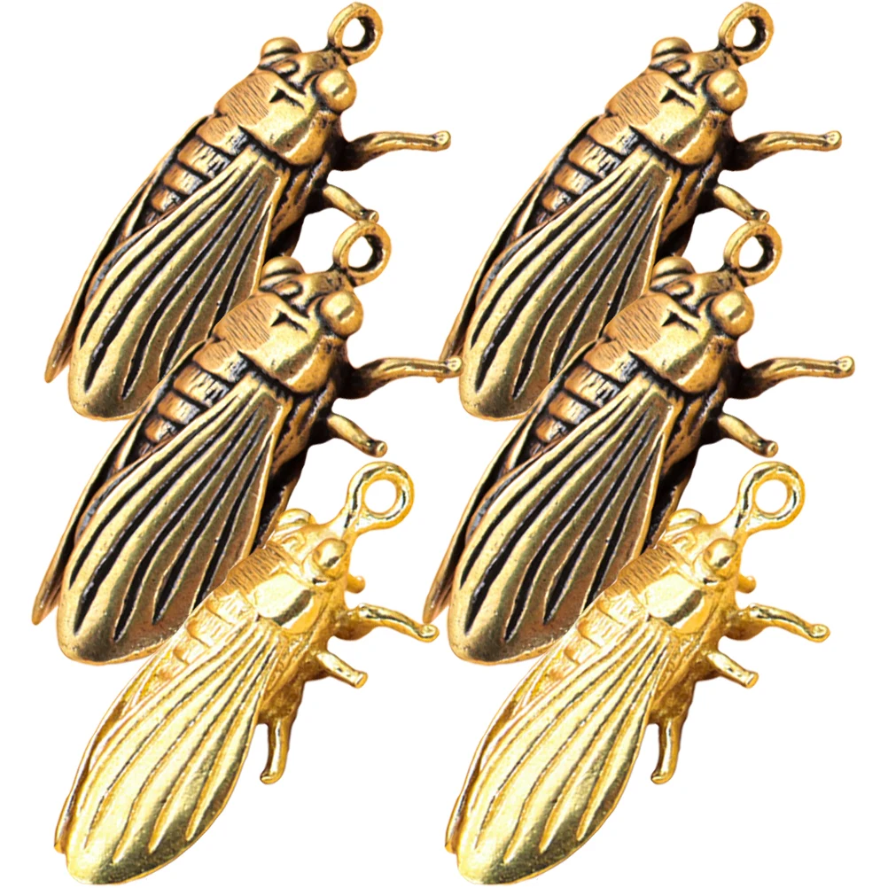 

6 Pcs Retro Brass Insect Ornaments Metal Figurines Large Cicada Statue Vintage Animal Home Decor Tabletop