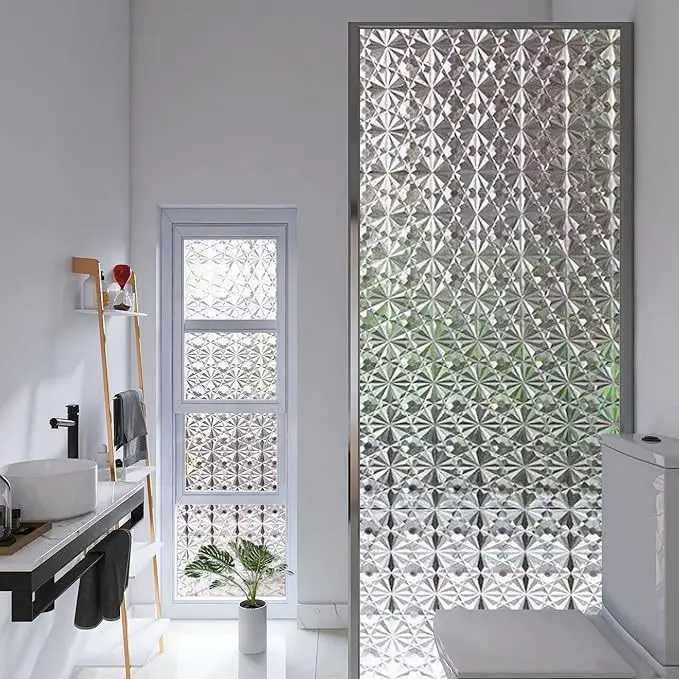 3D Diamond Embossed Privacy Window Film Translucent Static Cling No Glue Removable for Balcony Kitchen Bathroom Glass