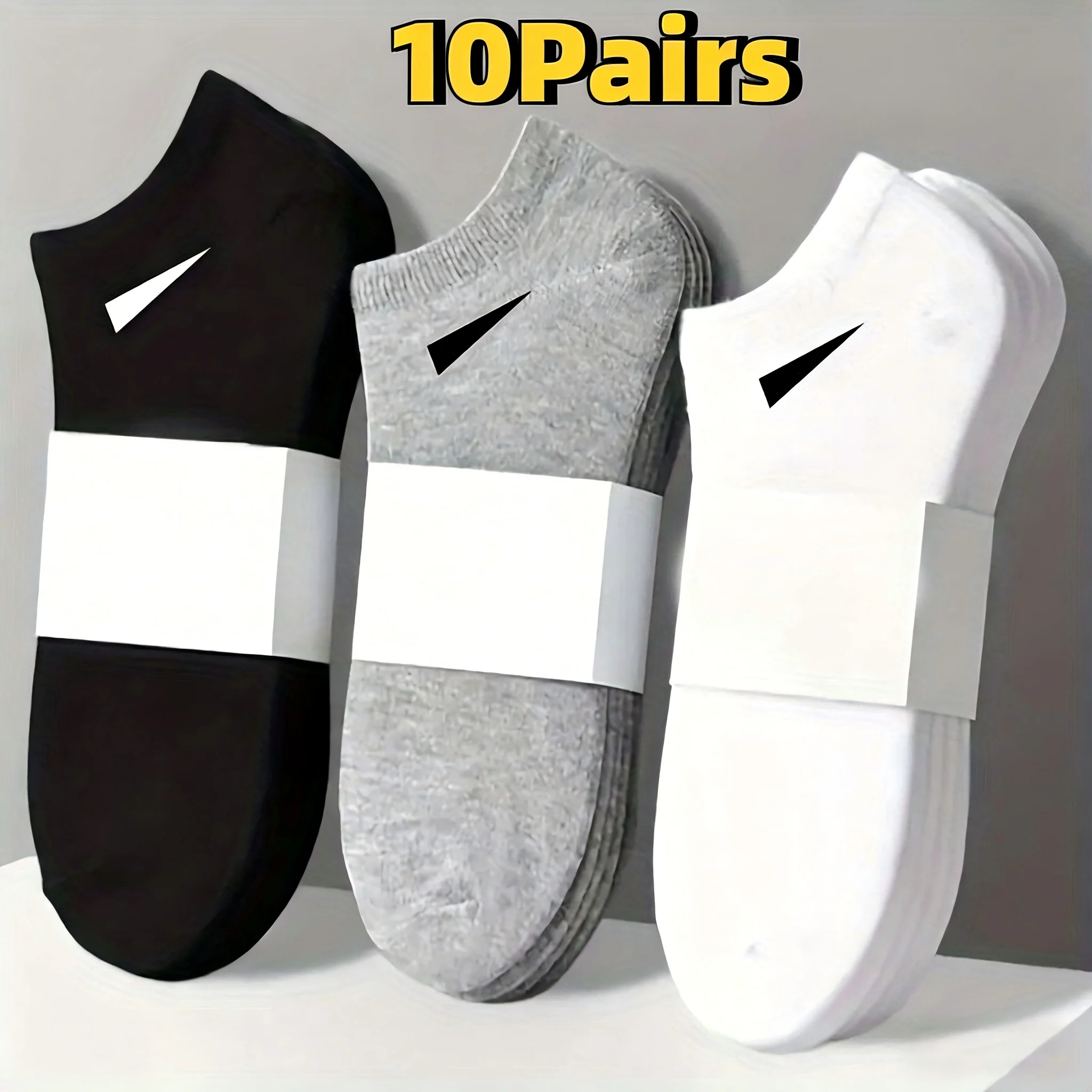 10 Pairs Men's Ankle Socks with Athletic Logo, Breathable Cotton Low Cut Socks, Casual Short Socks for Running, Walking, Daily W