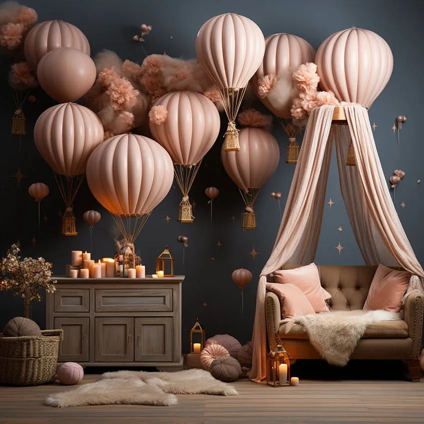 Mehofond Photography Background Indoor Hot Air Balloon Flower Kid Birthday Party Cake Smash Portrait Decor Backdrop Photo Studio