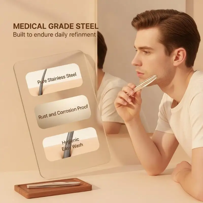 Stainless Steel Eyebrow Tweezers Ergonomic Design Precise Hair Remover Gentle for Beard Sideburn Trimming Comfortable Grip
