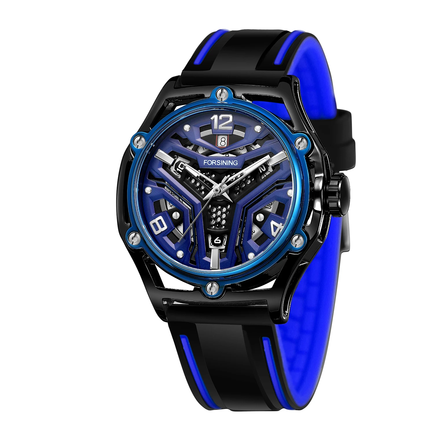 

FORSINING оригинальные роскошные автоматические механические мужские часы со скелетом полевые спортивные водонепроницаемые силиконовые военные наручные часы