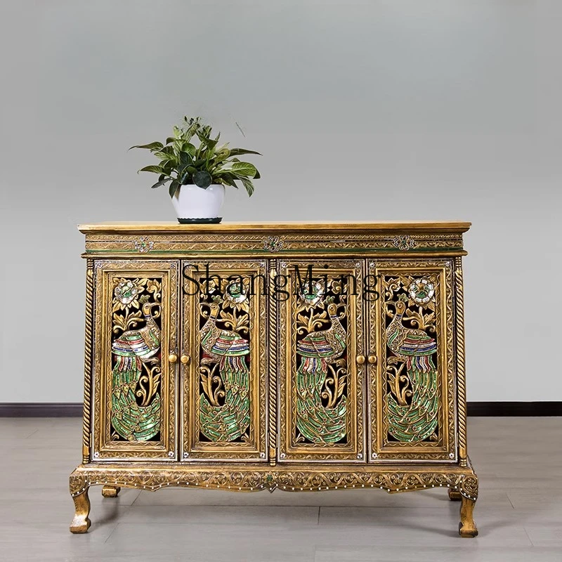 

FG solid wood carving entrance storage cabinet furniture living room hotel clubhouse foyer floor cabinet