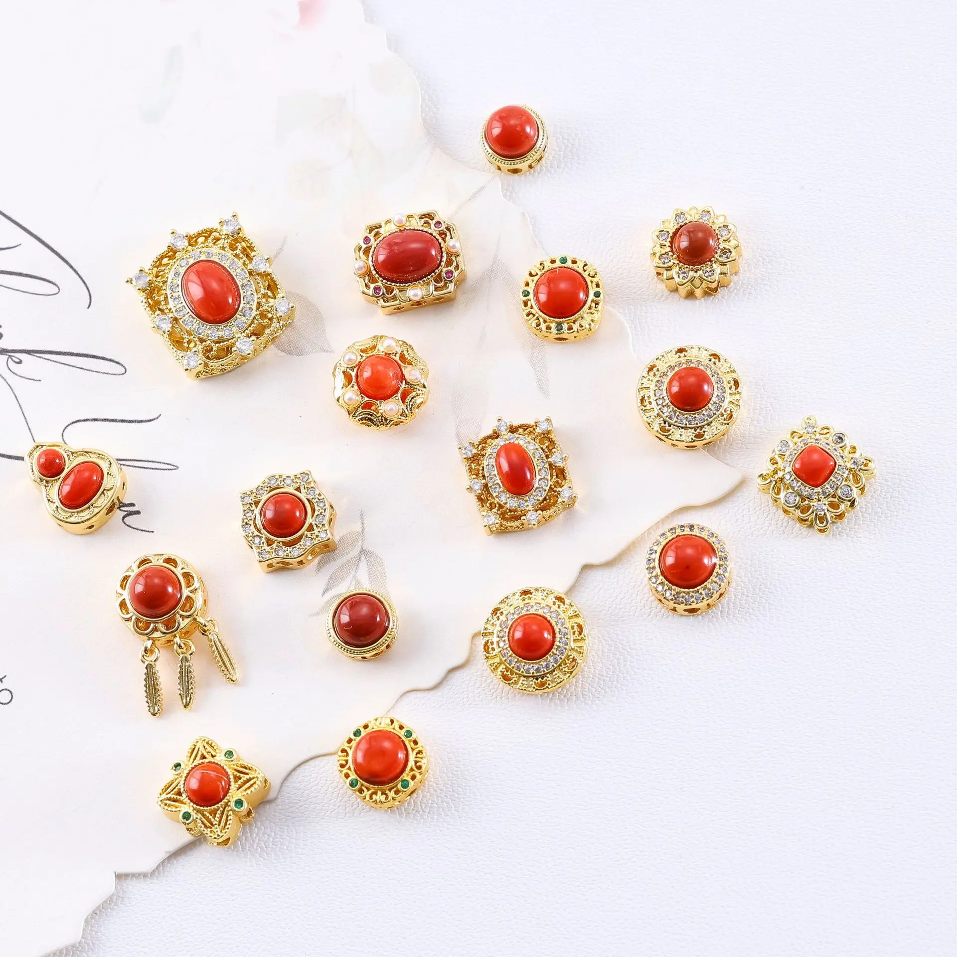 1pcs Copper Gold-plated Natural South Red Stone Jewelry Spacer Bead Accessories DIY Pearl Bracelet Necklace Materials Wholesale