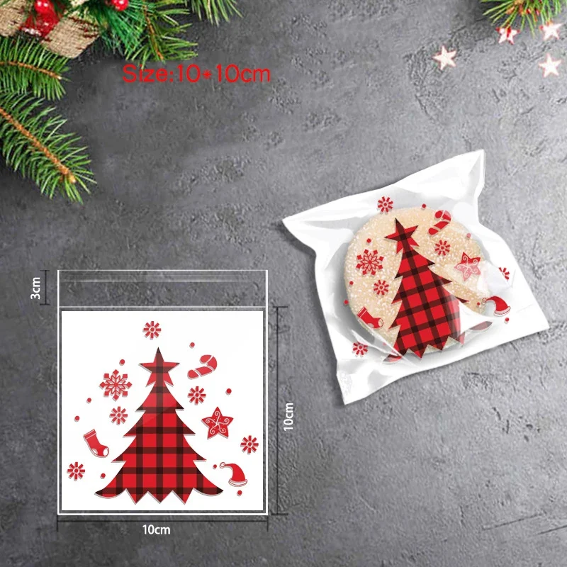 100pcs Christmas Candy Cookie Bags Self-Adhesive Candy Cellophane Bags Xmas Party Decoration Navidad Gift Packaging Bag Supplies