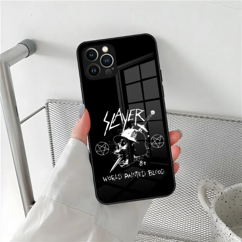 Slayer Heavy Metal Rock Band Phone Case For Iphone 15 14 13 12 11 Pro Max Mini X Xr Xs 8 Puls Glass