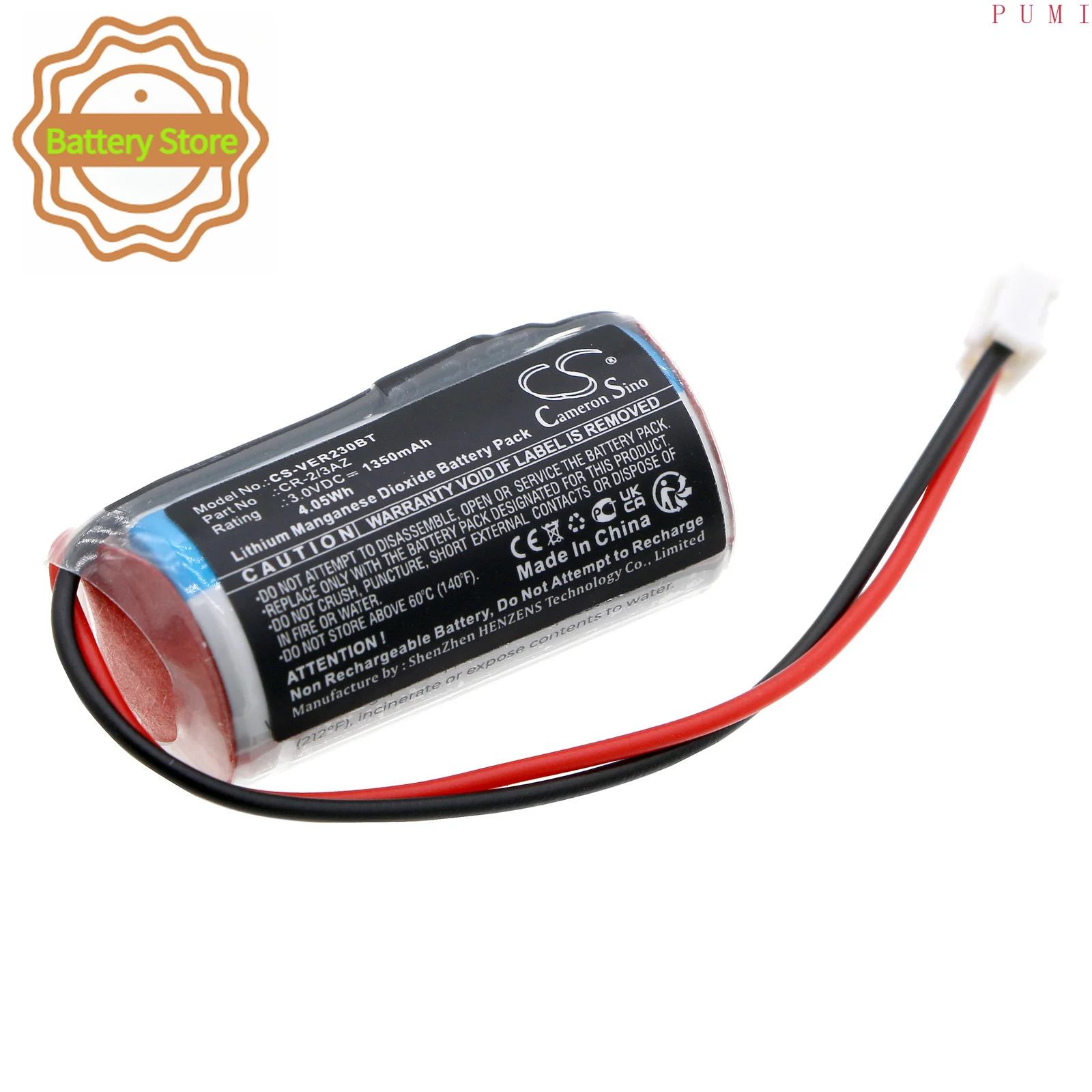 CS Replacement Battery for Verisure Roykvarsler,Voice,Sirene,Nattsikringspanel,Voiceq,Camera Det PN:CR-2/3AZ 1350mAh / 4.05Wh