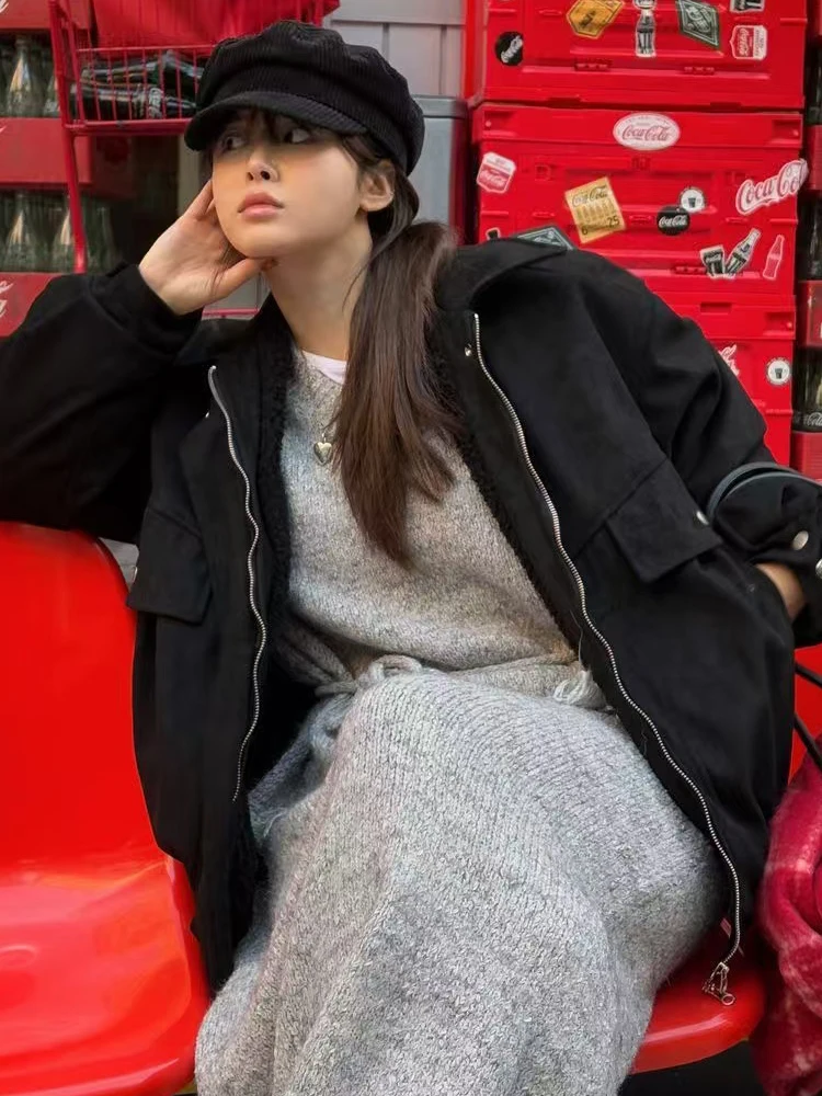 المرأة الجلد المدبوغ Jaet الخريف الشتاء الدفء Aosphere تحسس Fce اصطف دراجة نارية الشارع Sle فضفاضة تناسب الكورية Faion #4