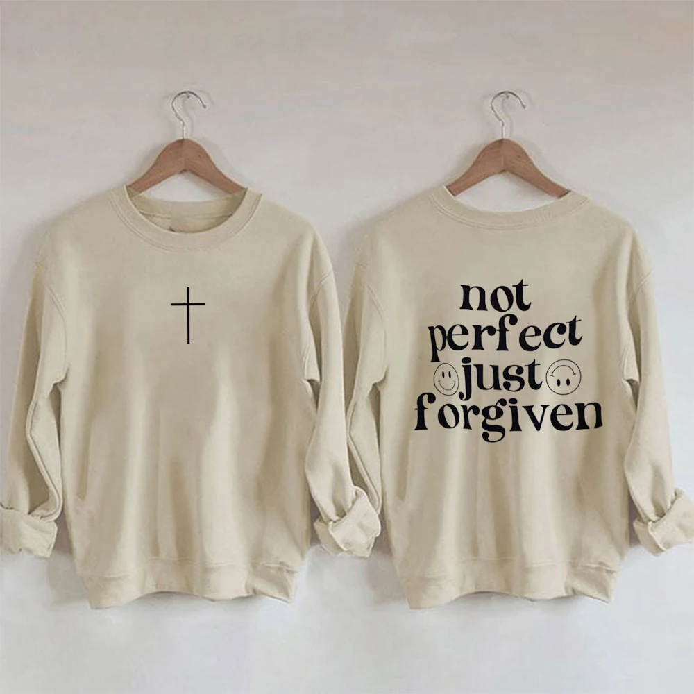 

Rheaclots Not Perfect Just Forgiven Print Women's Cotton Female Cute Long Sleeves Sweatshirt