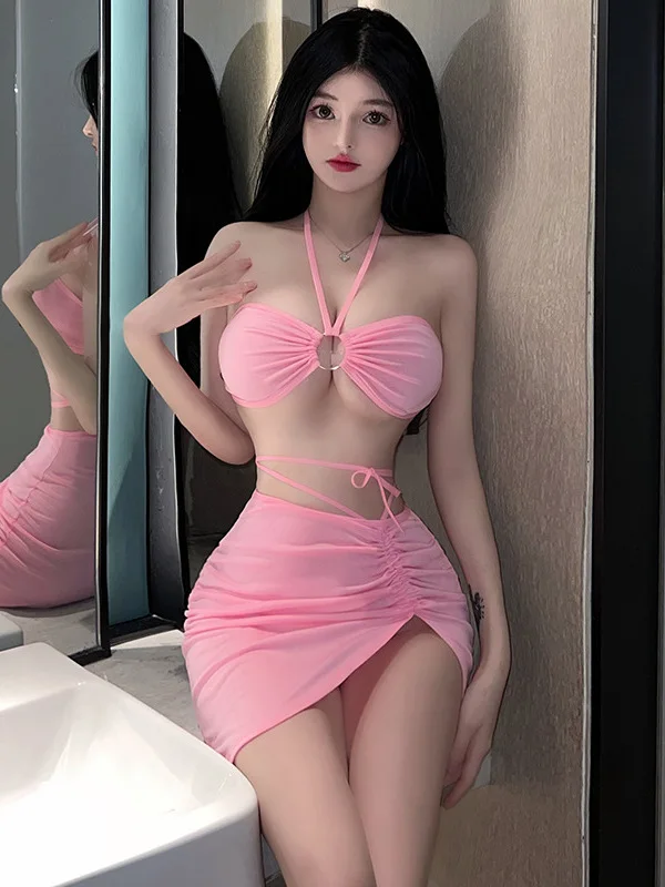 Lingerie Sexy Hanging Strap High Waist Split Nightclub Nightgown Short Passionate Dress Elegant Fashion Sexy Mini Dress S965