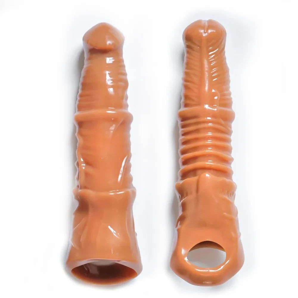 24CM Huge Penis Enlargemen Condoms Extender Realistic Soft Penis Sleeve Reusable Condom Cock Ring Sex Toys For Men