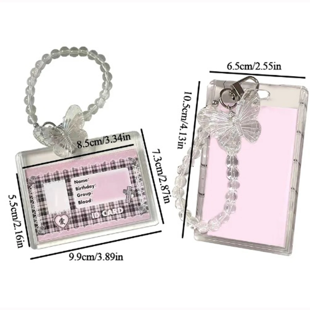 Tarjetero acrílico de mariposa de cristal de 3 pulgadas, pantalla de fototarjetas, identificación de crédito, funda protectora de tarjeta bancaria, llavero colgante de moda