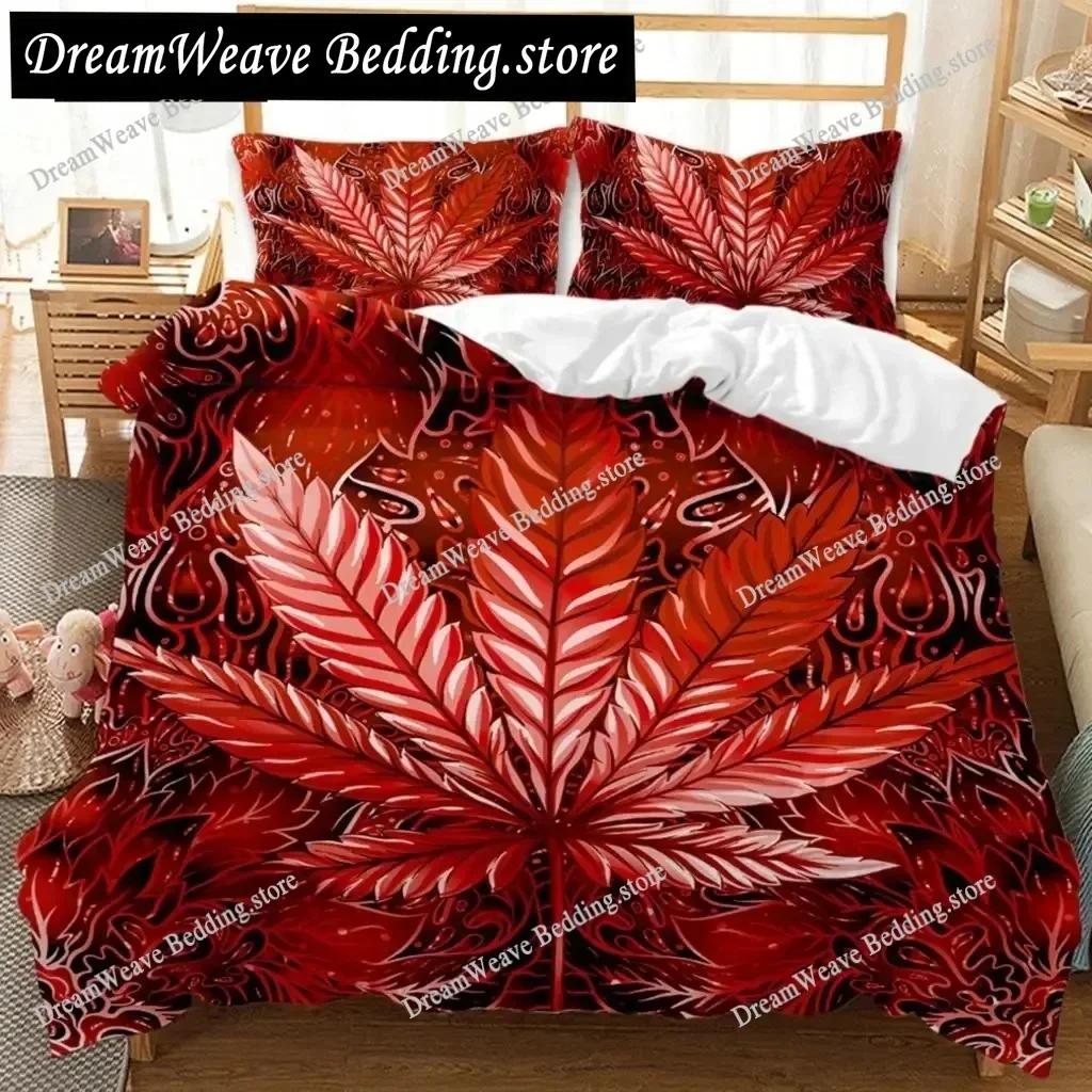 Bedding Decor New Arrival Weed Leaves Bedding Set Single Twin Queen King Size Quilt Cover Pillowcase Duvet Cover Polyester Comfo