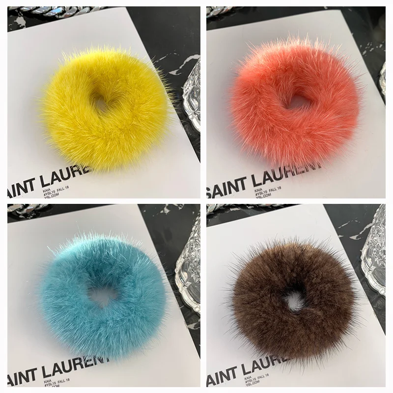 1pc Mink Fur Hair Accessories Rubber Hair Tie With Bag Candy Color Style Soft Cute Hair Tie Headbands For Hair Woman