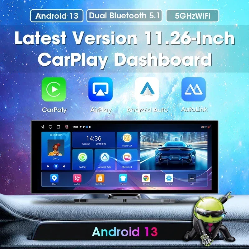 Android 13 11.26インチ カーラジオ マルチメディア WIFI ビデオプレーヤー ワイヤレスCarPlay Android Auto ダッシュボード カーステレオ 1080P リアカメラ