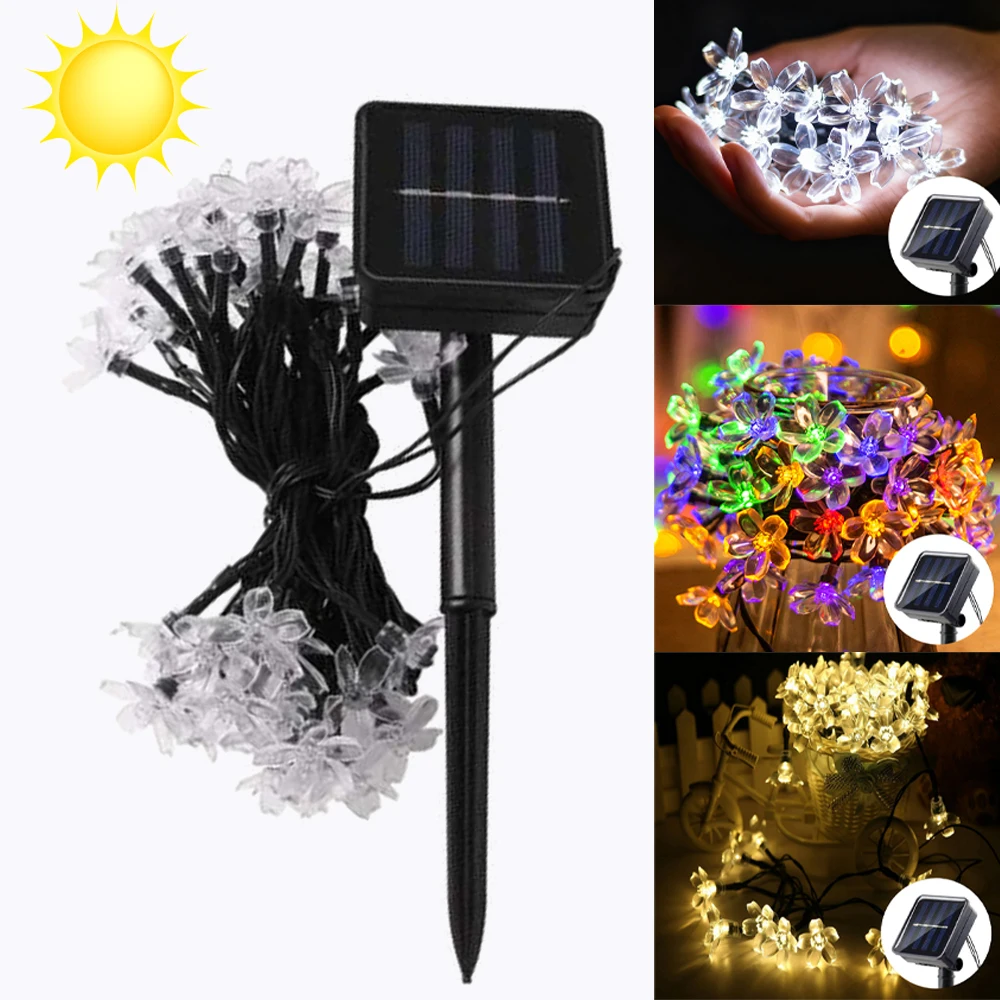 100 20LEDs Solar Fairy Light Cherry Blossom String Lights Waterproof 5m 7m 12m for Wedding Party Garden Christmas Outdoor Decor