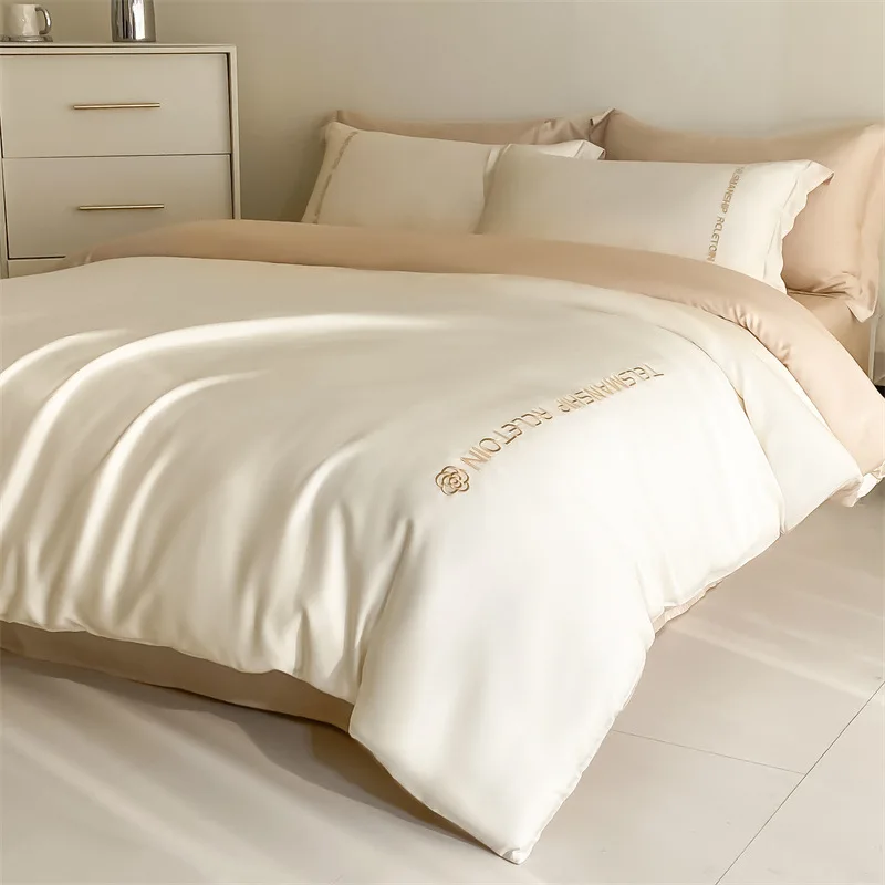 

Однотонные комплекты постельного белья из чистого хлопка класса А, высококачественный комплект пододеяльников с дышащей вышивкой, односпальная кровать, гладкий комфортный комплект