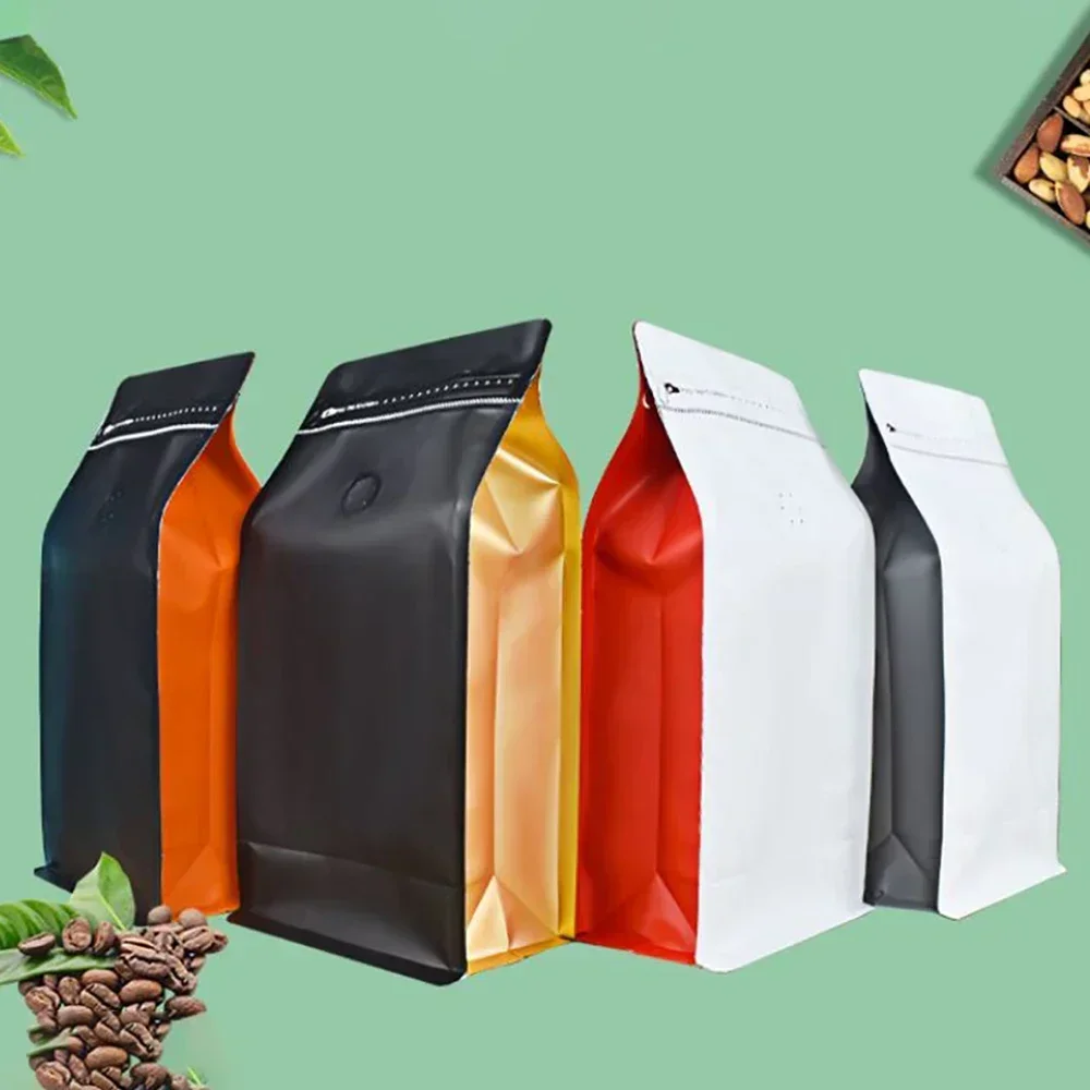 

50pcs Side Heat Seal 100g 250g 500g 1kg Ground Coffee Bean Powder Packaging with valve Aluminum Foil Food Chocolate Candy Bag