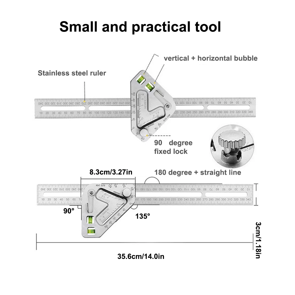 ไม้วัดมุมแบบอะลูมินัมอัลลอยไม้โปรแทรกเตอร์แบบมืออาชีพมาตรวัดไม้ช่างไม้