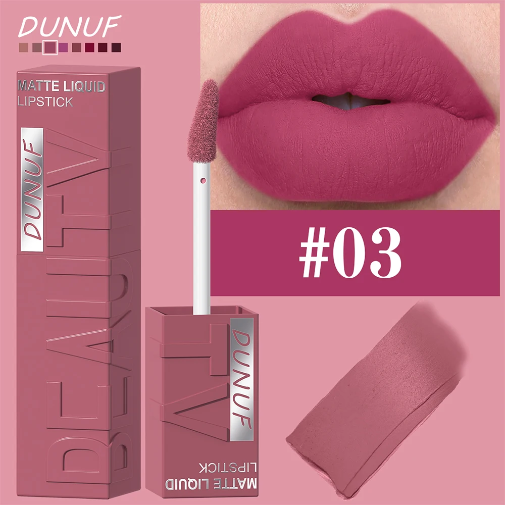 DUNUF 8-kleuren mat fluweel glad, eenvoudig aan te brengen lipgloss met vierkante buis, waterdichte driedimensionale opvullende lippenstift - afbeelding 1