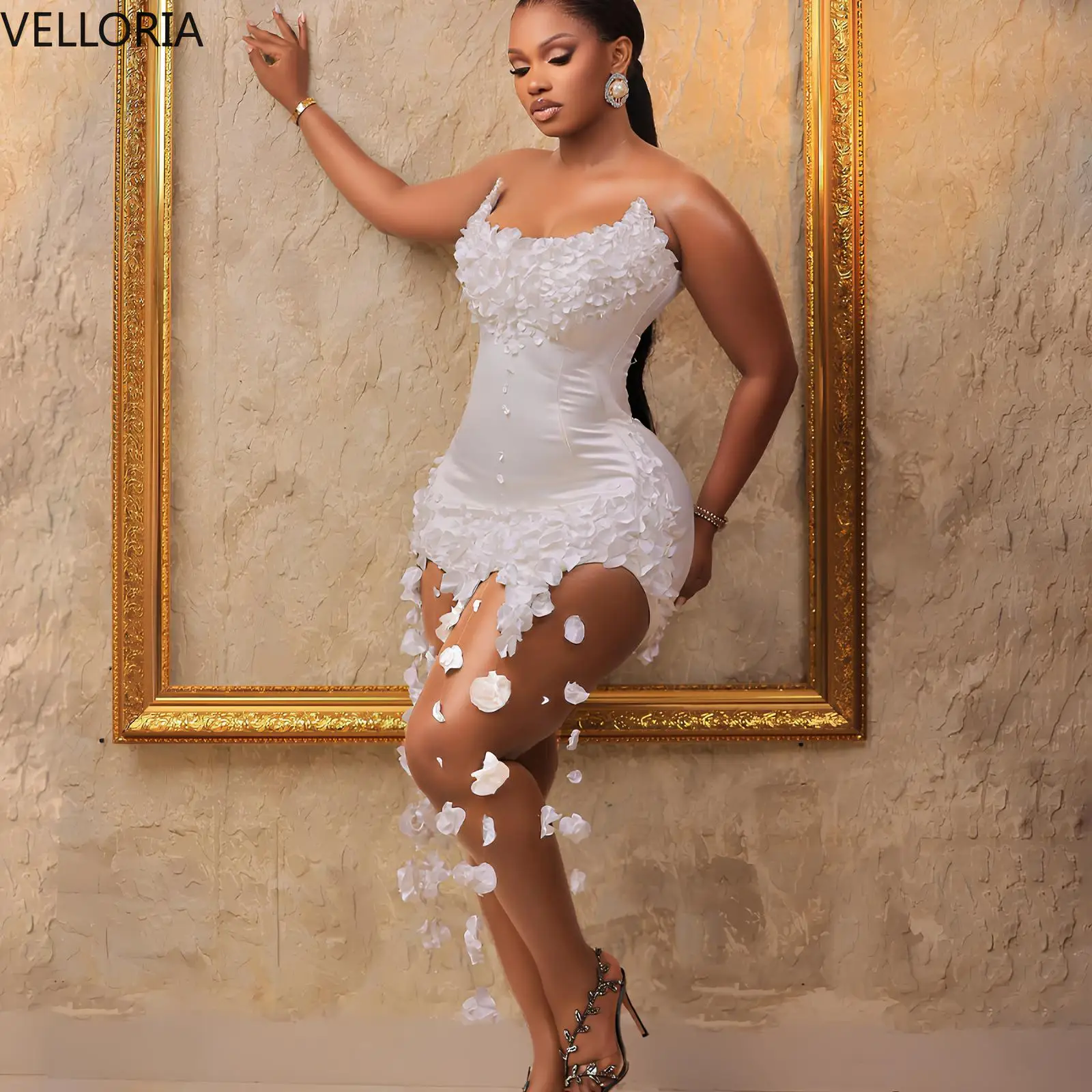 

White Strapless Mini Bodycon Evening Dress 3D Floral Tassel Party Dress for Women Ball Gown Vestdos De Fiesta Customized