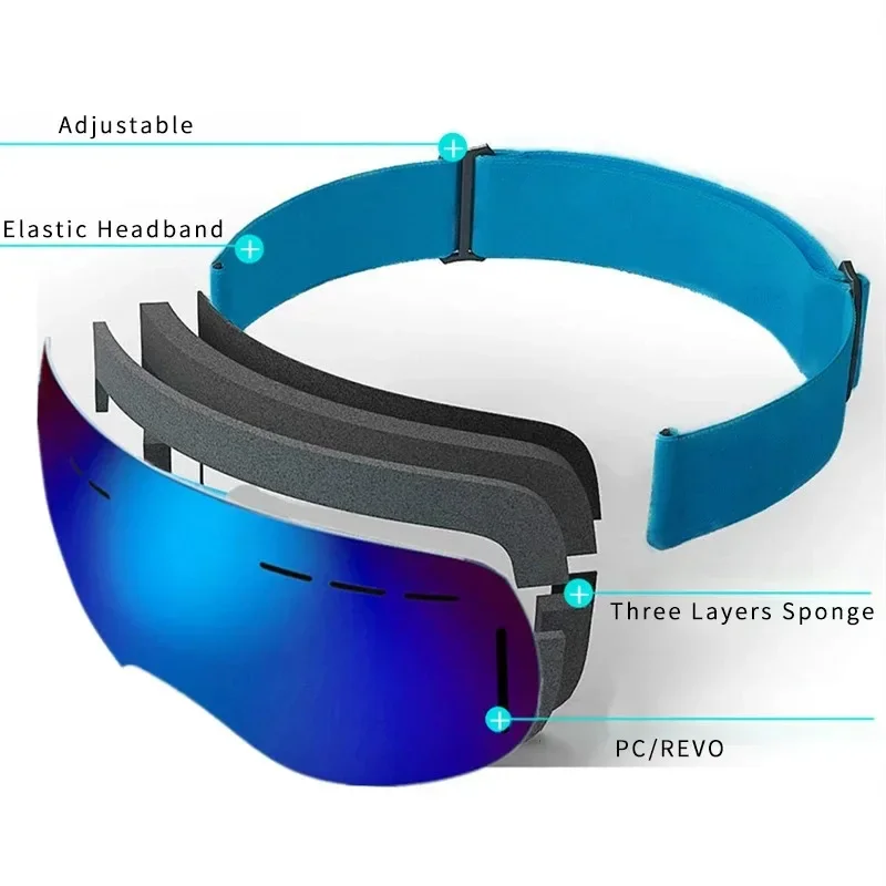 김서림 방지 스키 마스크, 모토크로스 구글, 야외 여성 스노우 안경, 산악 스포츠, 마그네틱 아이웨어, 더블 레이어