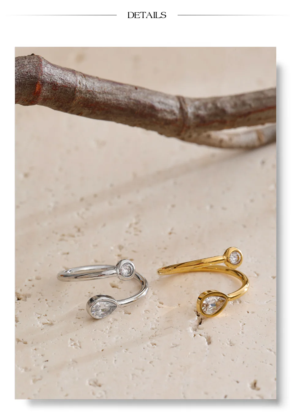 Yhpup dünner, verstellbarer Ring aus Edelstahl mit Zirkonia für Damen, zarter, ästhetischer Fingerschmuck für den täglichen Gebrauch – Detail 7