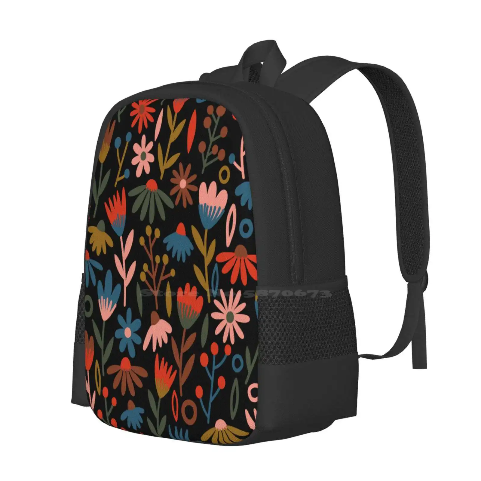 Midnight Floral Hot Sale Schoolbag Backpack Fashion Bags Fantasy Magic Black Floral Mythological Horse Mythical Animals