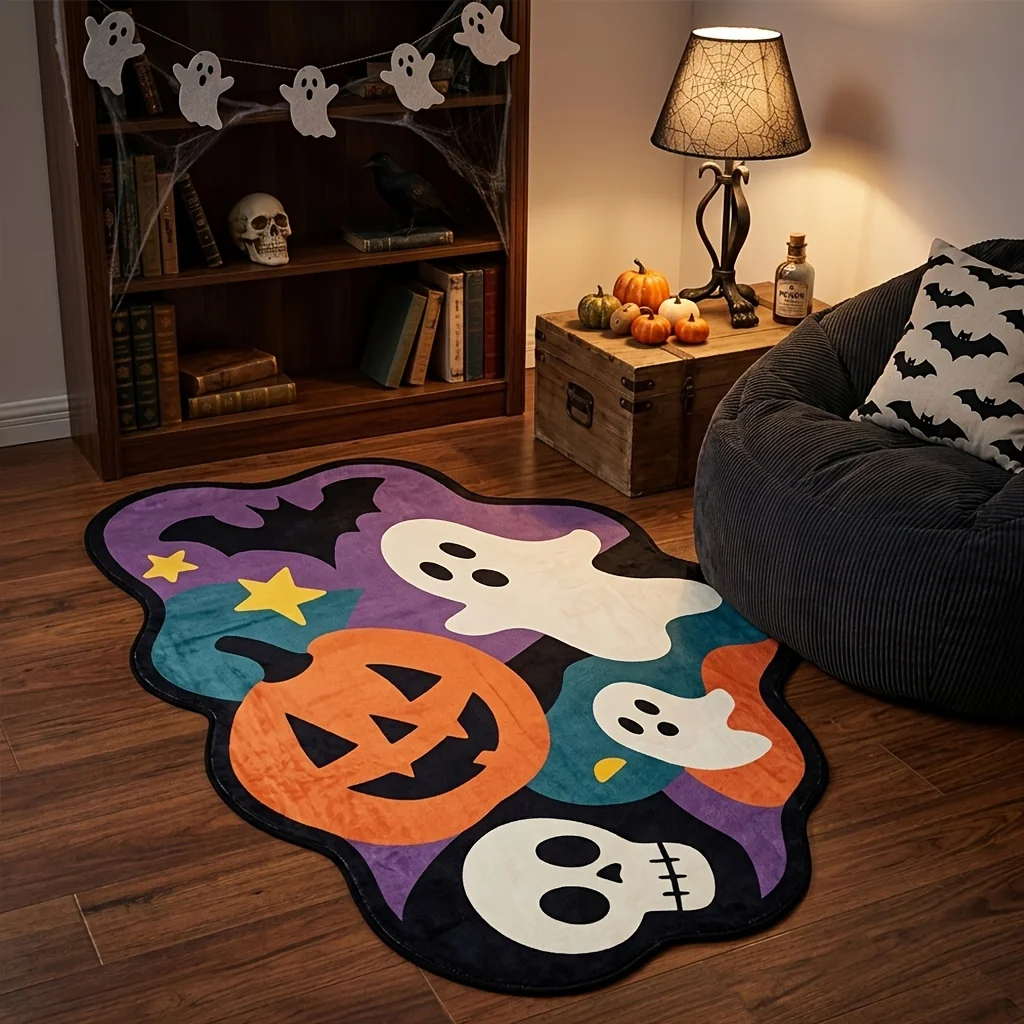 VIKAMA Halloween Carpet with Fun Pumpkin Head Ghost Doormat Featured Bedroom Decor Carpet For Living Room Rug For Bedroom Home