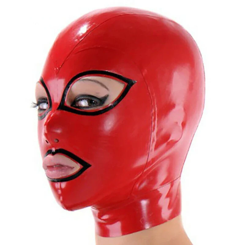 

OPRed Latex Hood with Black Trim Back Zipper Open Eyes Mouth Rubber Mask Club Party Wear Costume 8f5d][