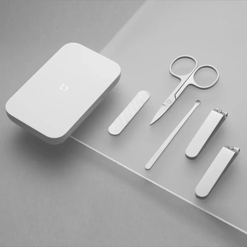 XIAOMI Mijia Nail Clipper Five-Piece Set White High-Quality Stainless Steel Magnetic Absorption Simple Five-Piece Set Portable