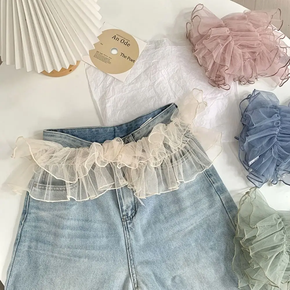 Sweet Balletcore Mesh Minigonne Stile coreano Y2k Gonne con volant Grembiule avvolgente Vita alta Butt Curtain Girl