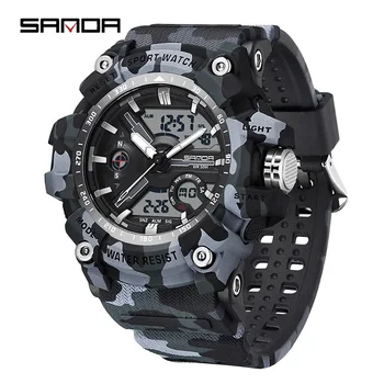 SANDA 3355 brand men&#x27;s sports watches G style military Quartz watch waterproof wristwatch for men dual display electron clock