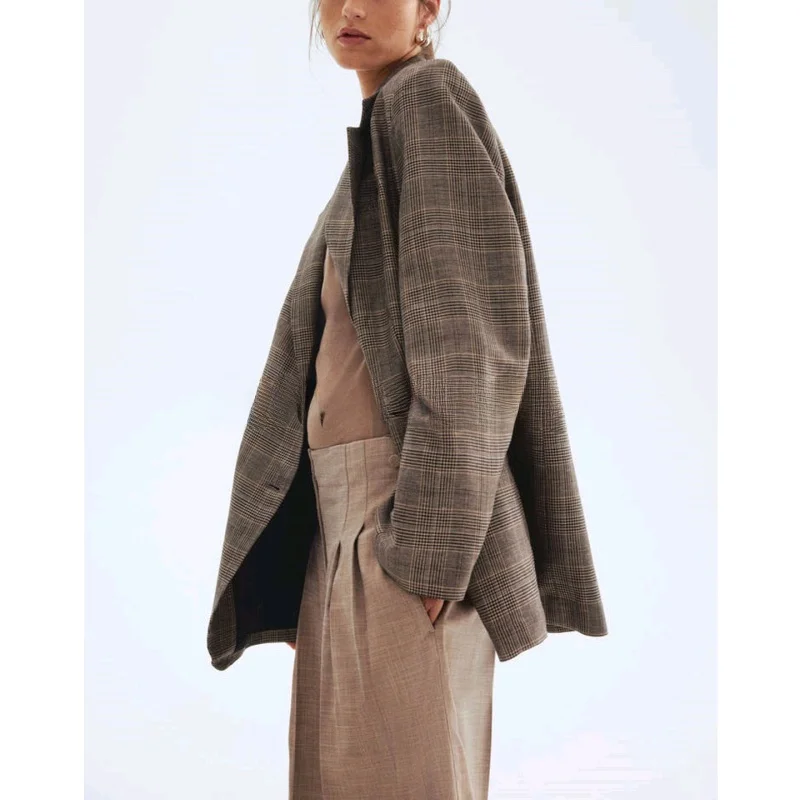 Abito casual Sle in fibra mista per pendolari con bottone singolo V Ne per donna Scena casual in fibra di poliestere di nuovo arrivo autunnale