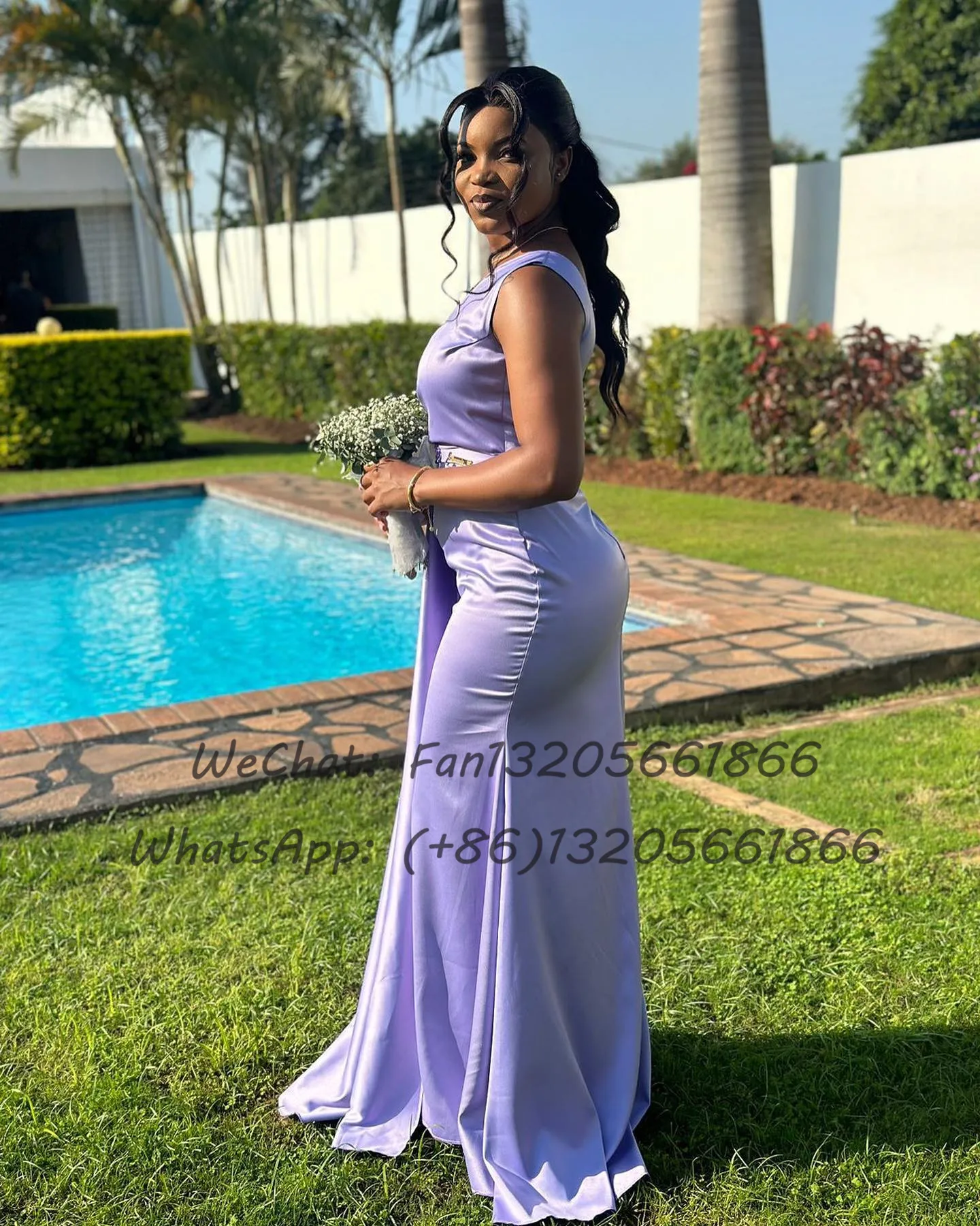 Formal Lavender Long Mermaid Bridesmaid Dresses Elegant Women One Shoulder Wedding Party Dress Streamer Maid Of Honor