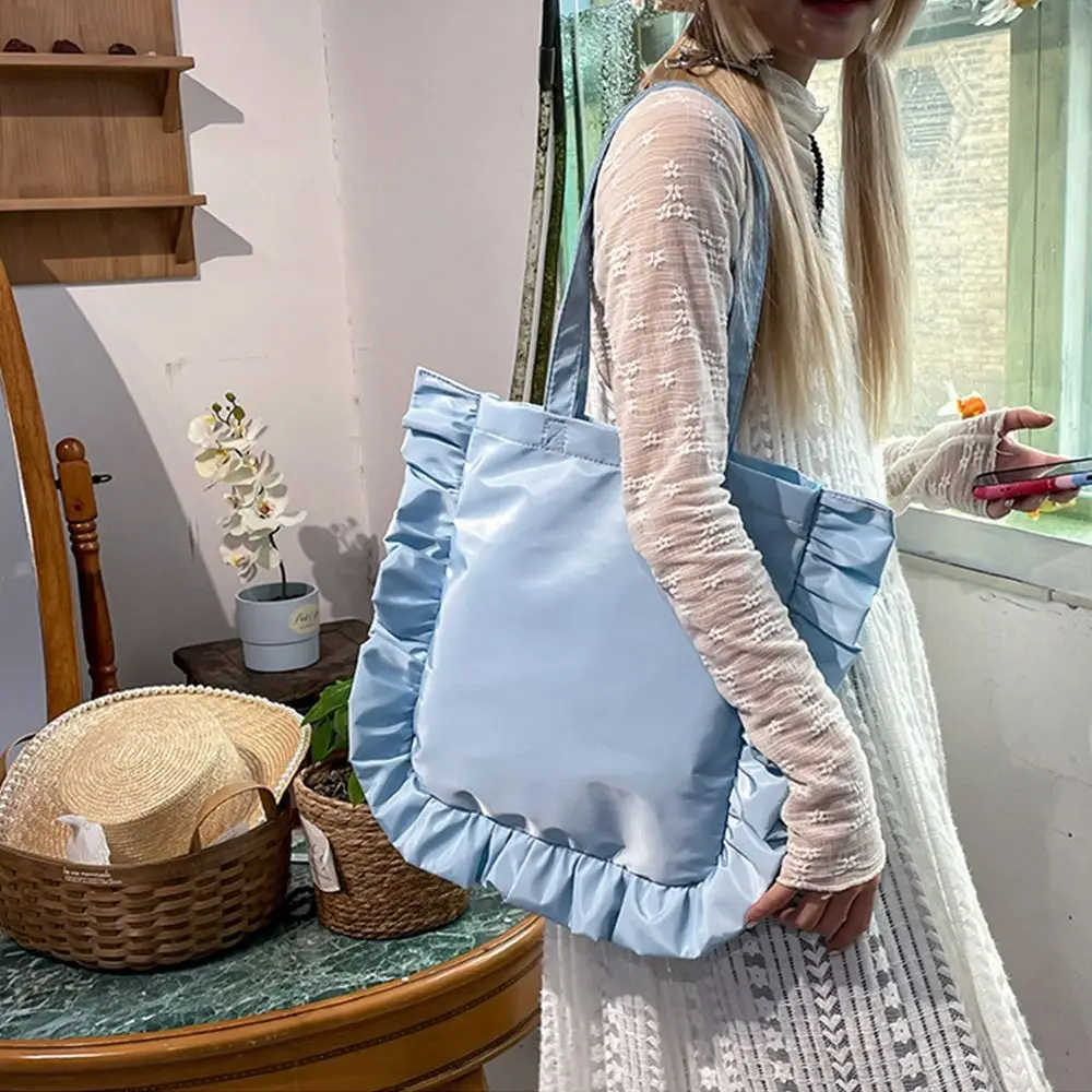 Bolso de hombro con volantes de nuevo diseño Ins, bolso plisado con volantes dulces de estilo francés, bolso de mano de gran capacidad de Color sólido para mujer