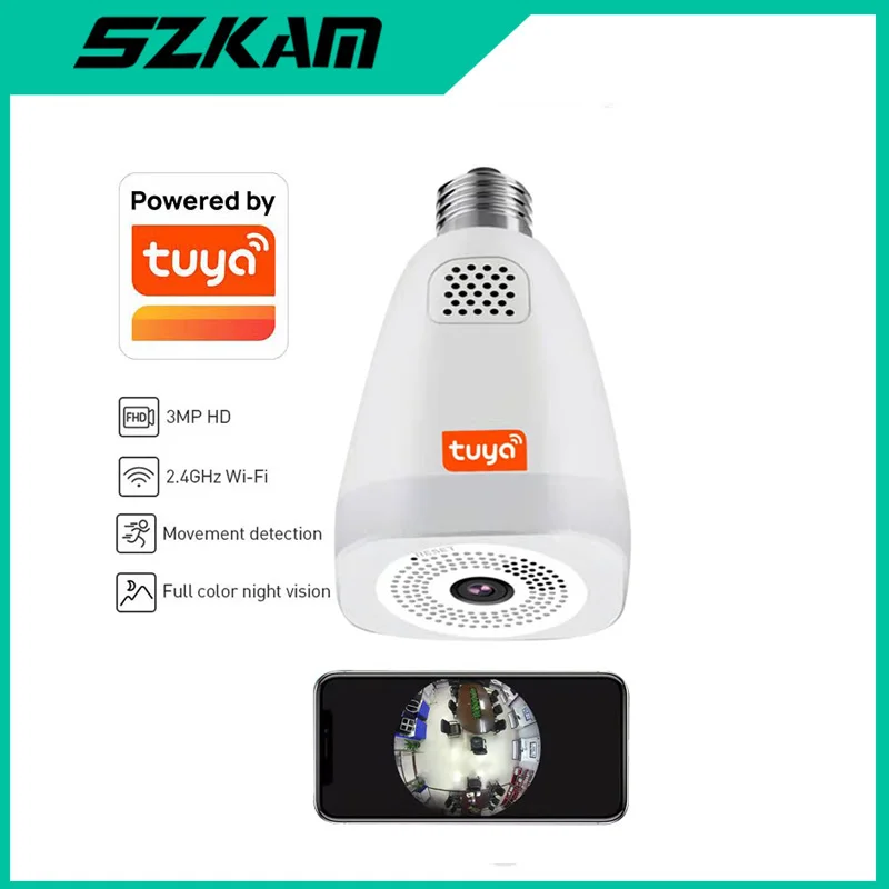 

TUYA APP Smart 360 Panoramic Wireless HD CCTV Security IP Camera 3MP Wifi Light E27 Bulb WIFI Color Night Vision Two way audio