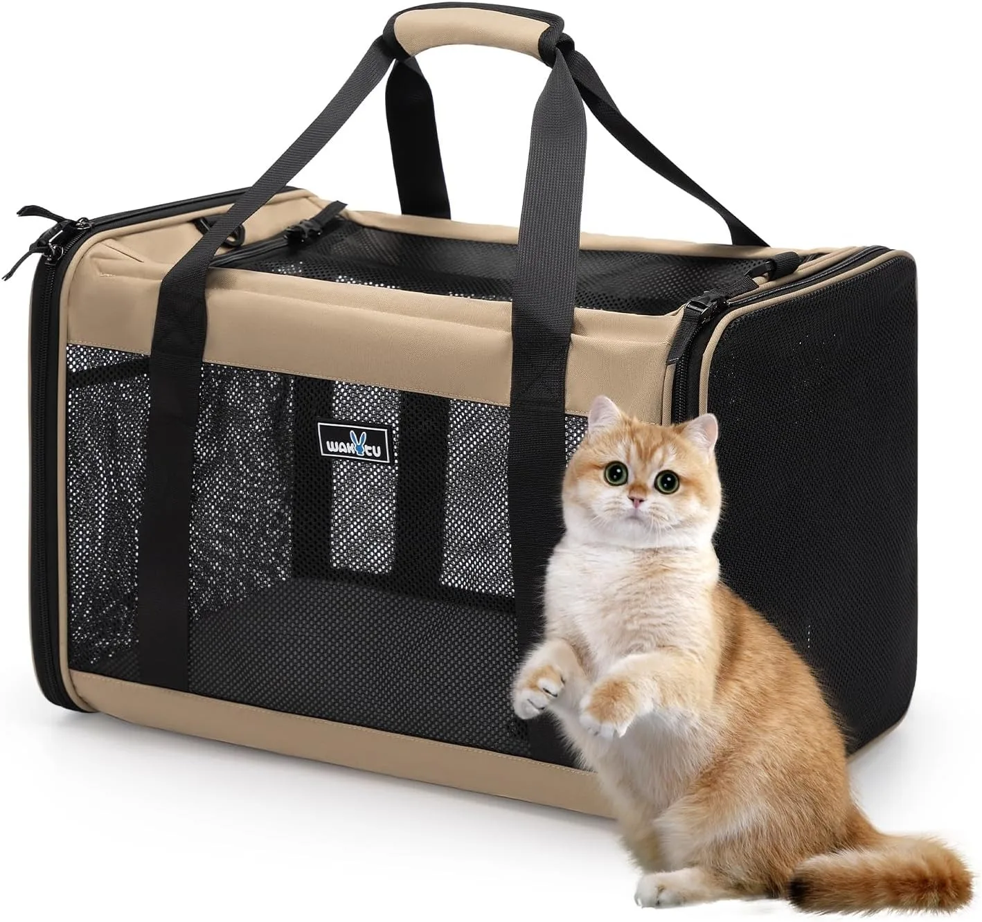 Airline Approved Expandable Pet Carrier for Small Cats, Collapsible Travel Bag with 600D Oxford, Safety Lock Zipper,S