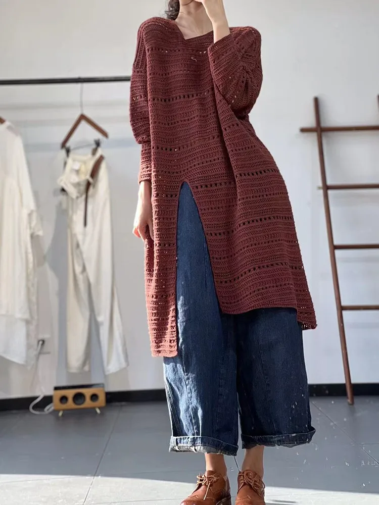 Oversized Knitted Autumn Long Dress Women Irregular Long Sleeve Sweater Ladies Dresses Fashion Casual Loose Woman Dress 2023