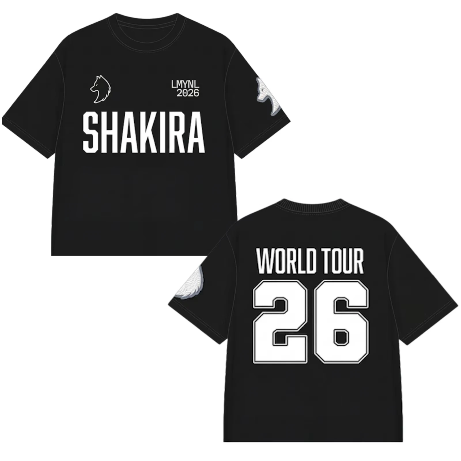 Unisex Shakira 2026 LMYNL World Tour T‑Shirt, Beige Wolf Head Graphic 26 Number Print Short Sleeve Tee, Loose Crew Neck Tops for