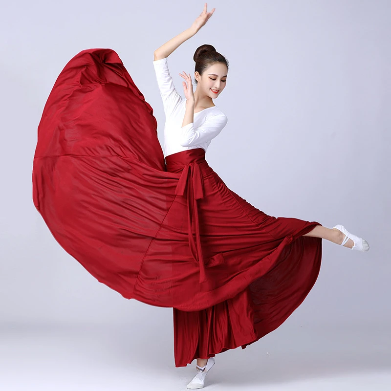 Flamenco für Frauen, spanischer Tanzrock, Bauchtanz, langes Kleid, großer Swing-Rock, Farbverlauf, Leistung, Zigeunerrock