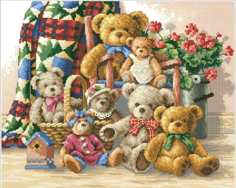 Bear club cross-stitch kit animal cartoon family DIY set DMC color 18ct 14ct 11ct cotton thread embroidery craft