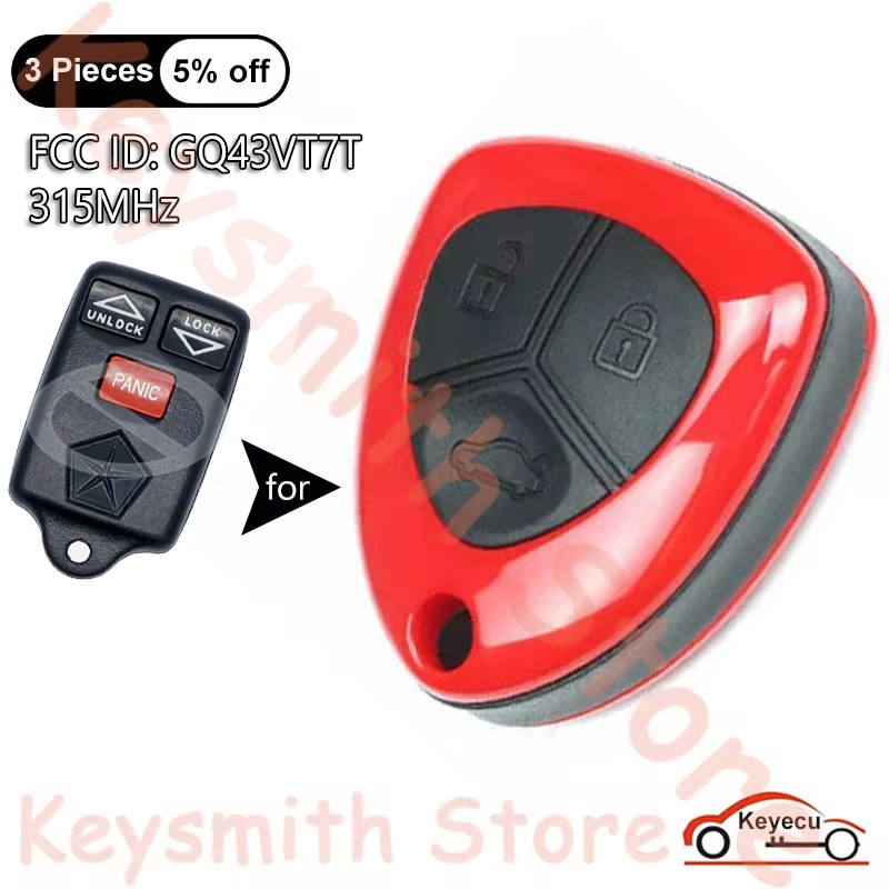 KEYECU 3 Buttons 315MHz for Chrysler Town & Country for Dodge for Jeep Auto Upgraded Remote Key Fob GQ43VT7T 056008762 56008762