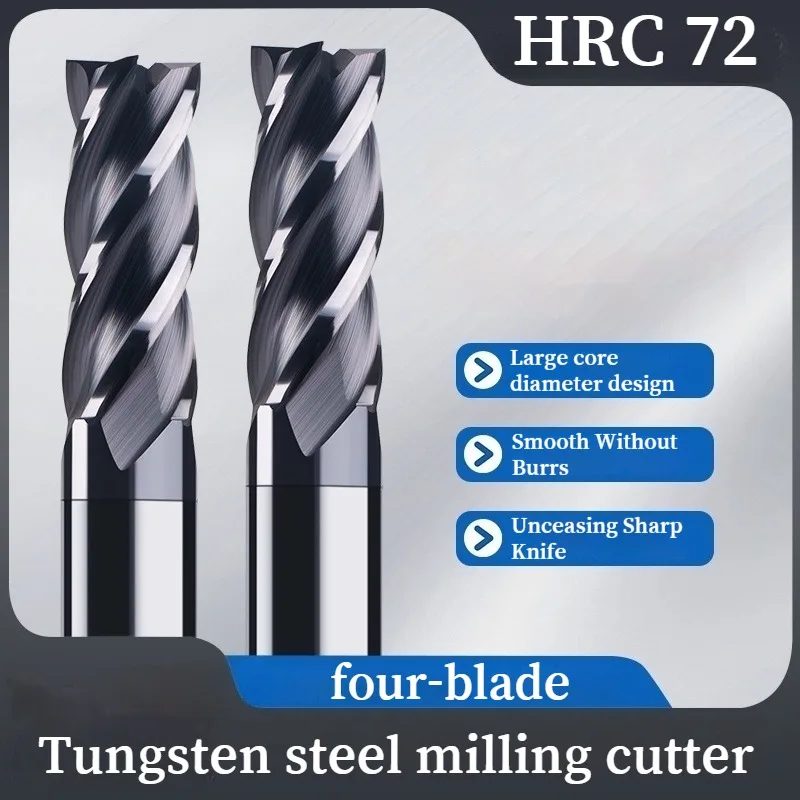 

Твердосплавная концевая фреза HRC72, 4 канавки, 6, 8, 10, 12, 18, 20 мм, хвостовик, фреза с ЧПУ для отделки стали
