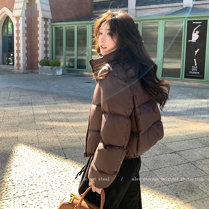 Winter Short Parkas Women Korean Fashion Casual All Match Loose Solid Stand Neck Down Coats Female Thick Warm Puffy Coats