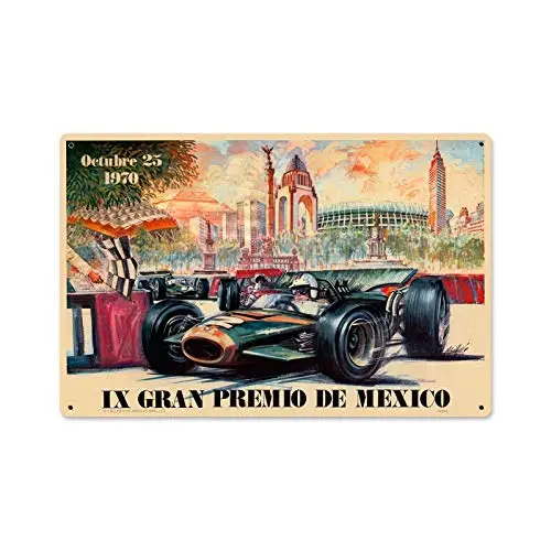 Tin Sign Wall Decor Metal Signs Retro Mexico 1970 Grand Prix 12 x 8 Inch Man Cave Beer Garage Pub Coffee Shop Bar Poster Indoor