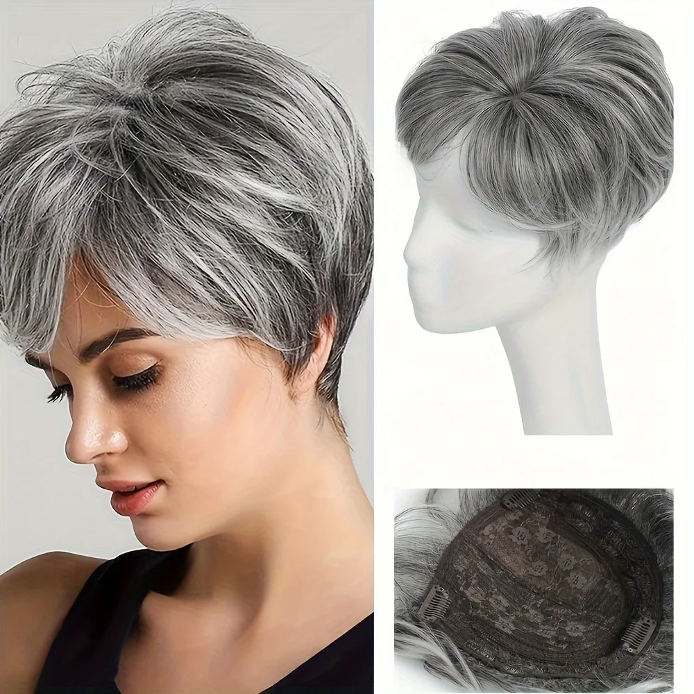 Топпер для волос на клипсе с челкой - расслабленный длинный синтетический парик в стиле пикси для женщин с истонченными волосами, прямые, естественные, легкие W